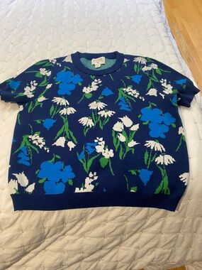 Kate Spade Floral Crewneck  Sweater in Navy, Blue & Whiteand green